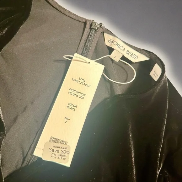 NWT Veronica Beard Black ‘Pelona’ Velvet Ruched Long Sleeve Top Size 2 - Picture 6 of 16